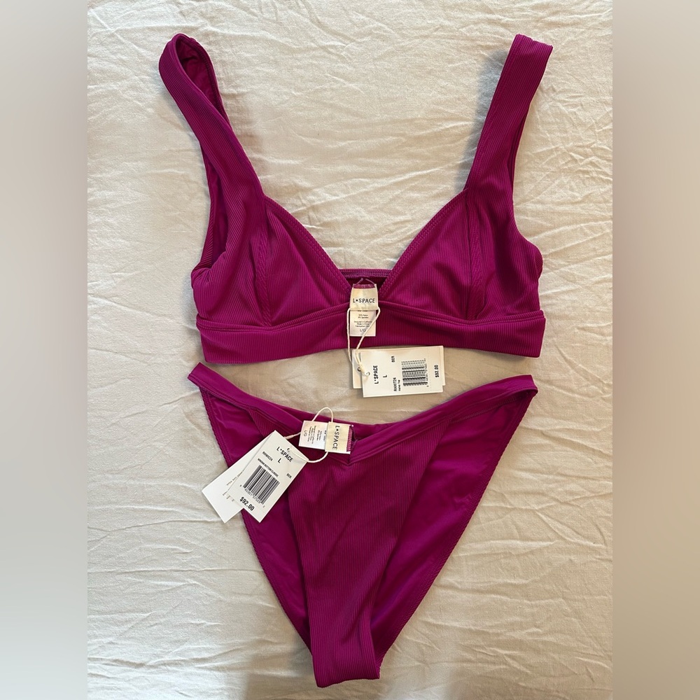 l*space Ribbed Magenta Two-Piece Bikini